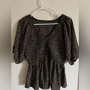 Black Floral Ruched Peplum Top